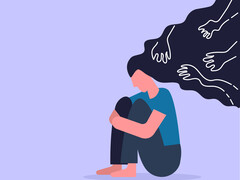 Nanzeeba Ibnat/Istock.com illustratie van vrouw die verdrietig op grond zit