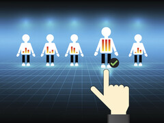 Illustratie van mensen waarvan er een uitgekozen wordt