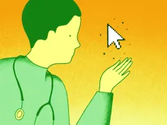Illustratie arts kijkt naar cursor