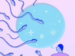 Beeld: Anna June Illustratie van een eicel met zaadcellen