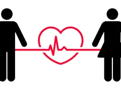 Illustratie van man & vrouw met hart ertussen
