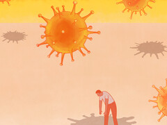 Beeld: Anna June Illustratie van patiënt die in de schaduw staat van een virus