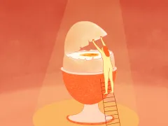 Illustratie van iemand die in een ei kijkt