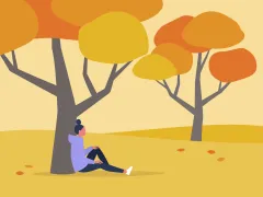 Illustratie van vrouw die onder een boom zit