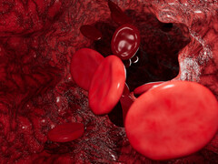 Iillustratie van rode bloedcellen die door een bloedvat stromen