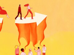 Illustratie van mensen die een richting opgestuurd worden