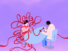 Illustratie van DHD patiënt bij arts