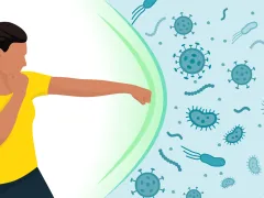Illustratie van iemand die bokst tegen infectieziekten