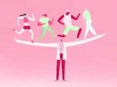 Illustratie iemand die mensen boven zich balanceert