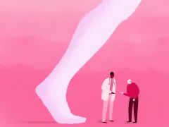 Illustratie twee mensen met een heel lang been erbij