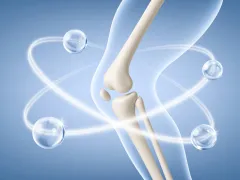 Illustratie van kniegewricht met atomen