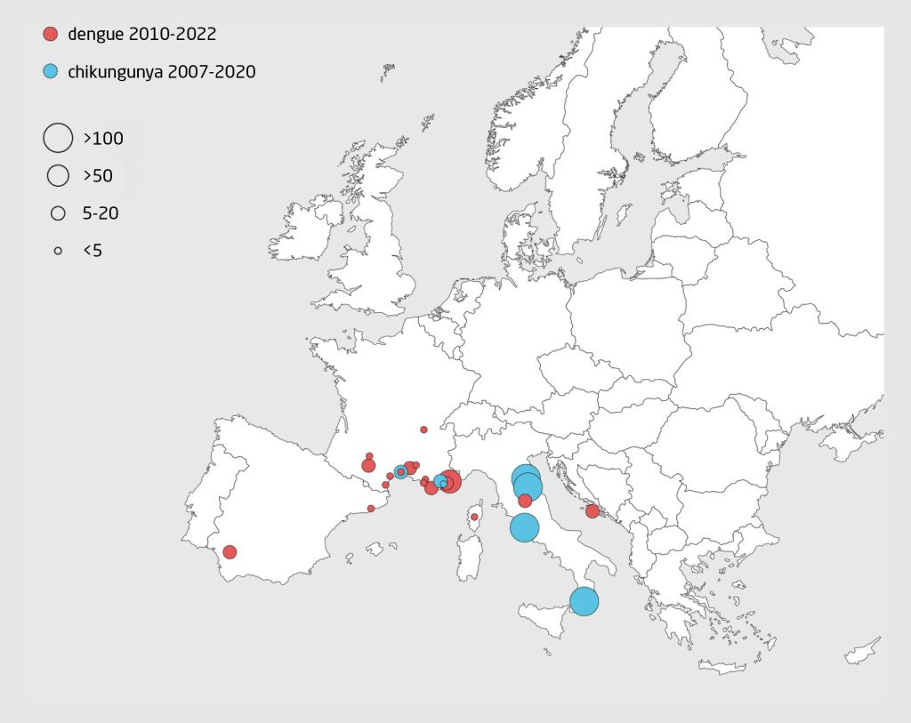 Figuur 2 | Autochtone transmissie van dengue en chikungunya in Europa