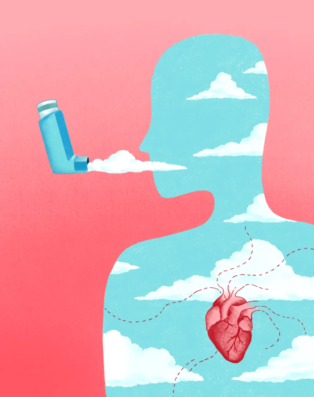 Illustratie van mens met inhalator
