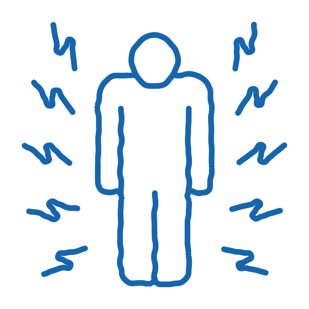 Illustratie van een persoon met bliksemschichten eromheen