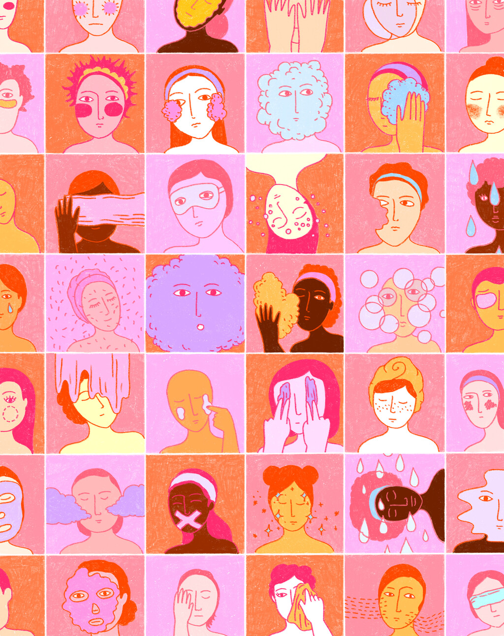 Illustratie van gezichten die in een spiegel kijken