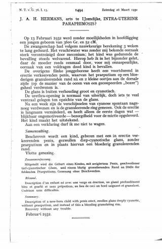 Eerste pagina van het artikel zoals het is gepubliceerd in het tijdschrift